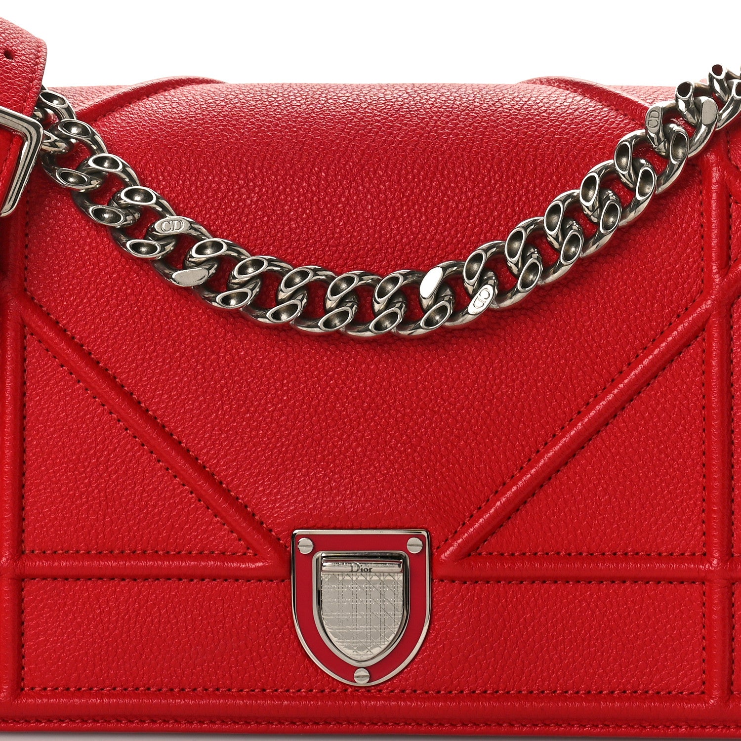 Christian Dior Grained Calfskin Small Diorama Flap Bag Red 8 of 13