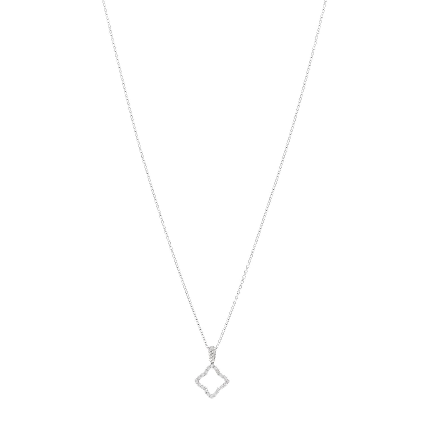 18K White Gold Diamond Quatrefoil Pendant Necklace