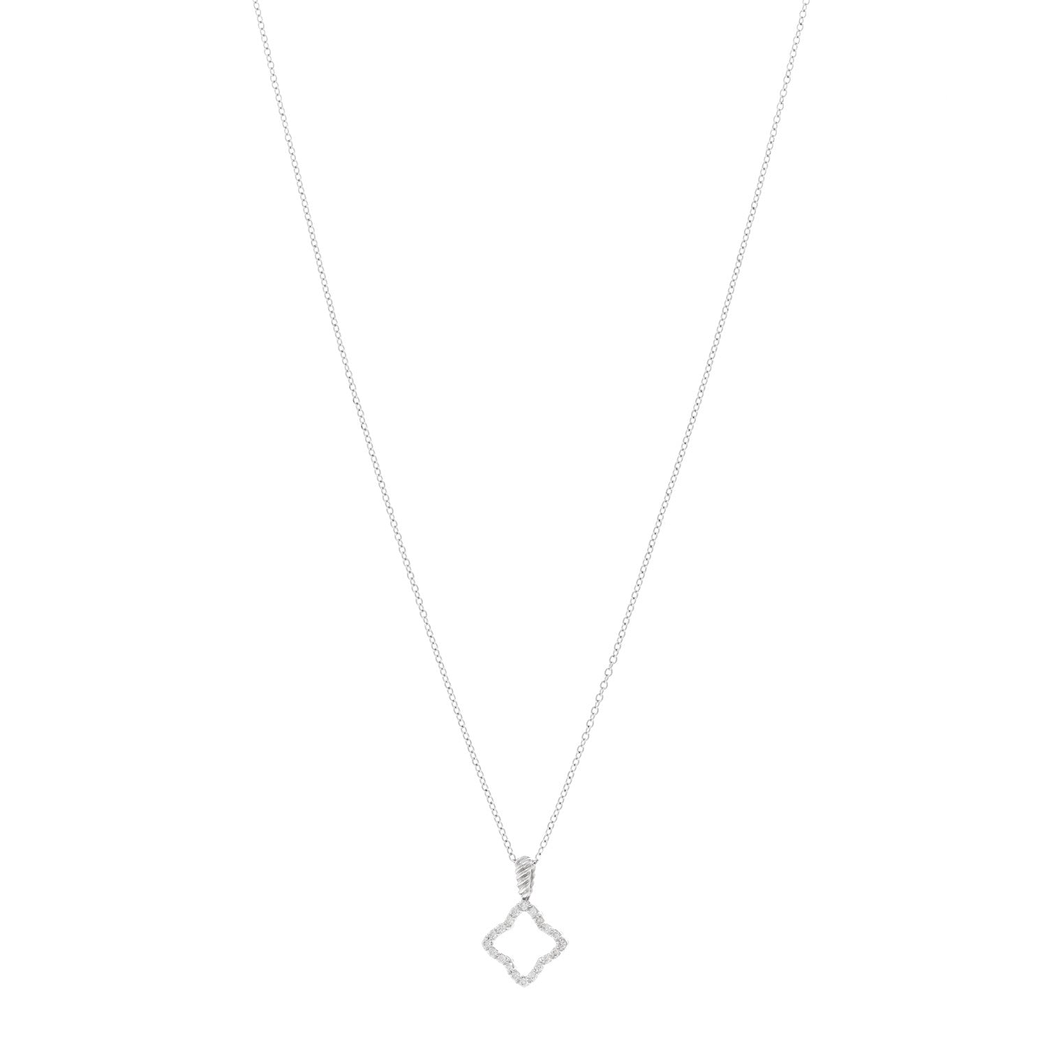 David Yurman 18K White Gold Diamond Quatrefoil Pendant Necklace 1 of 4