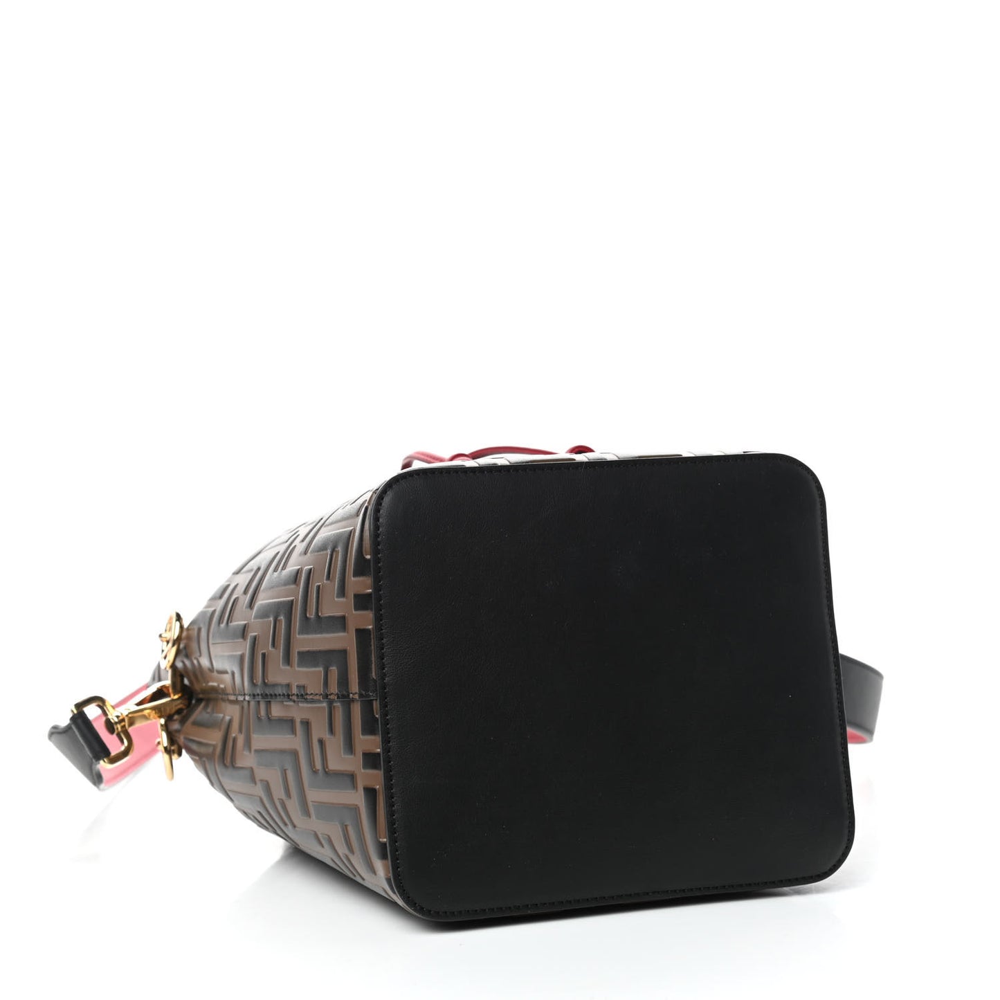 Vitello Grace F is Fendi Bi-Color FF 1974 Embossed Grande Mon Tresor Bucket Bag Maya Black Fragola
