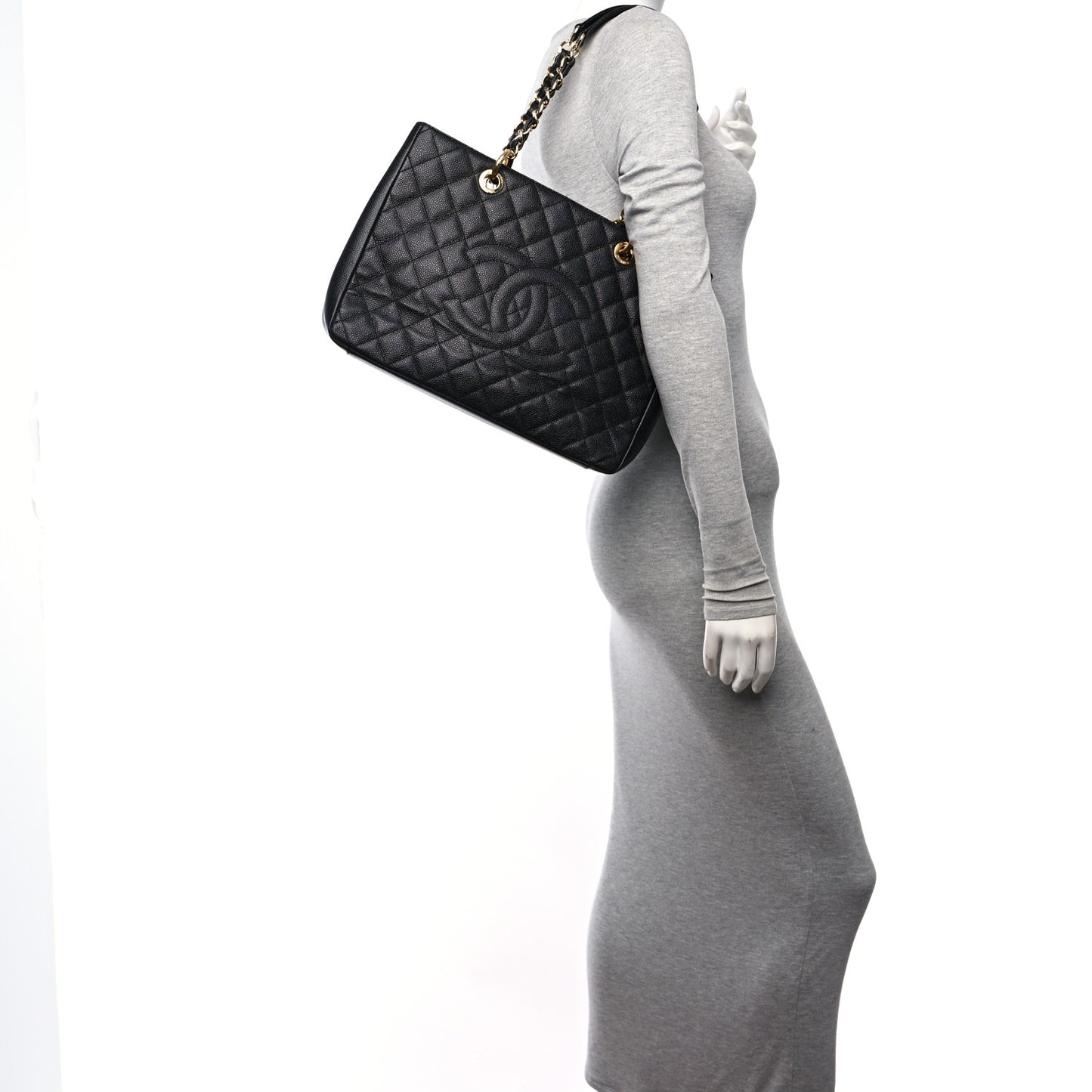 Caviar Quilted Grand Shopping Tote GST Black