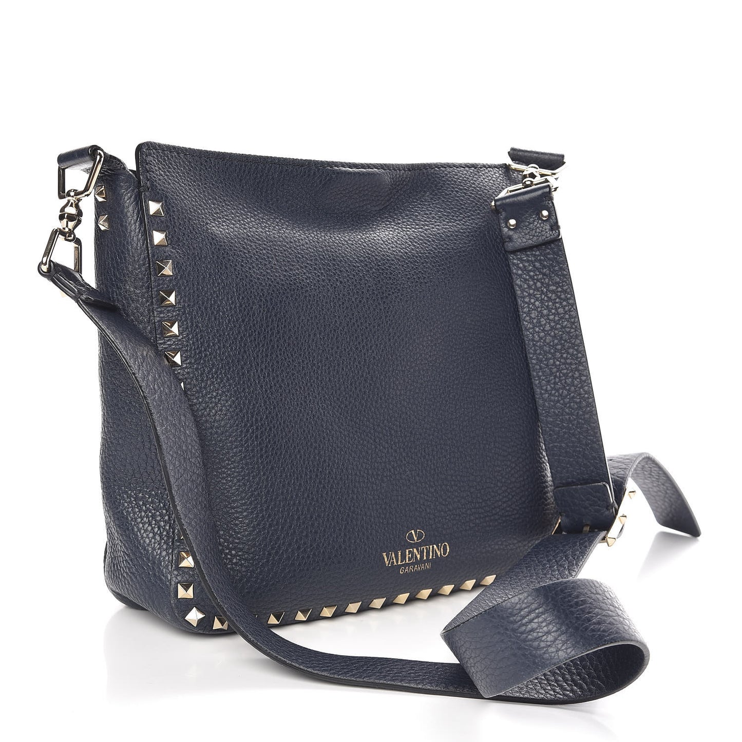 Pebbled Calfskin Small Rockstud Flip-Lock Messenger Bag Marine