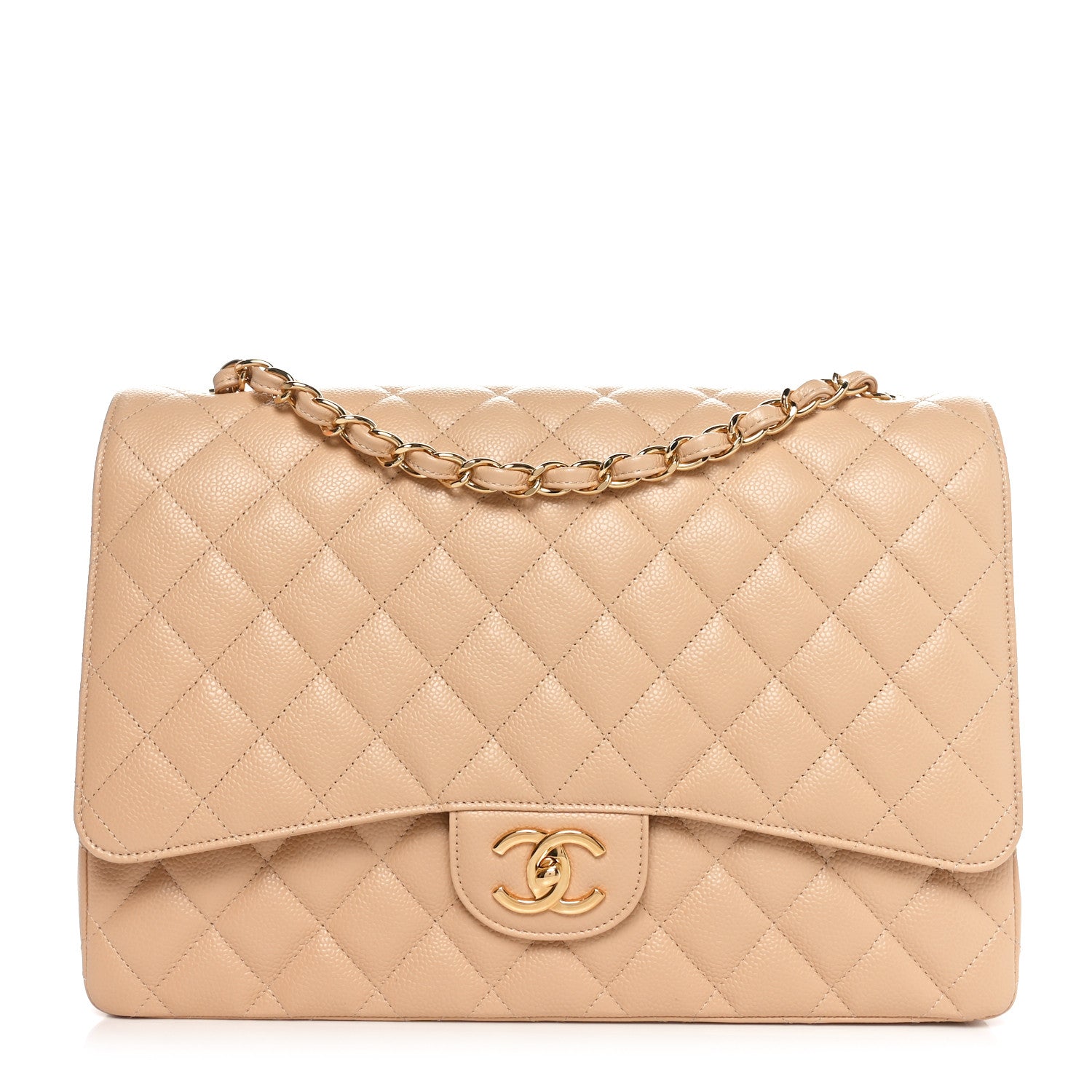 Chanel Caviar Quilted Maxi Double Flap Beige 1 of 10