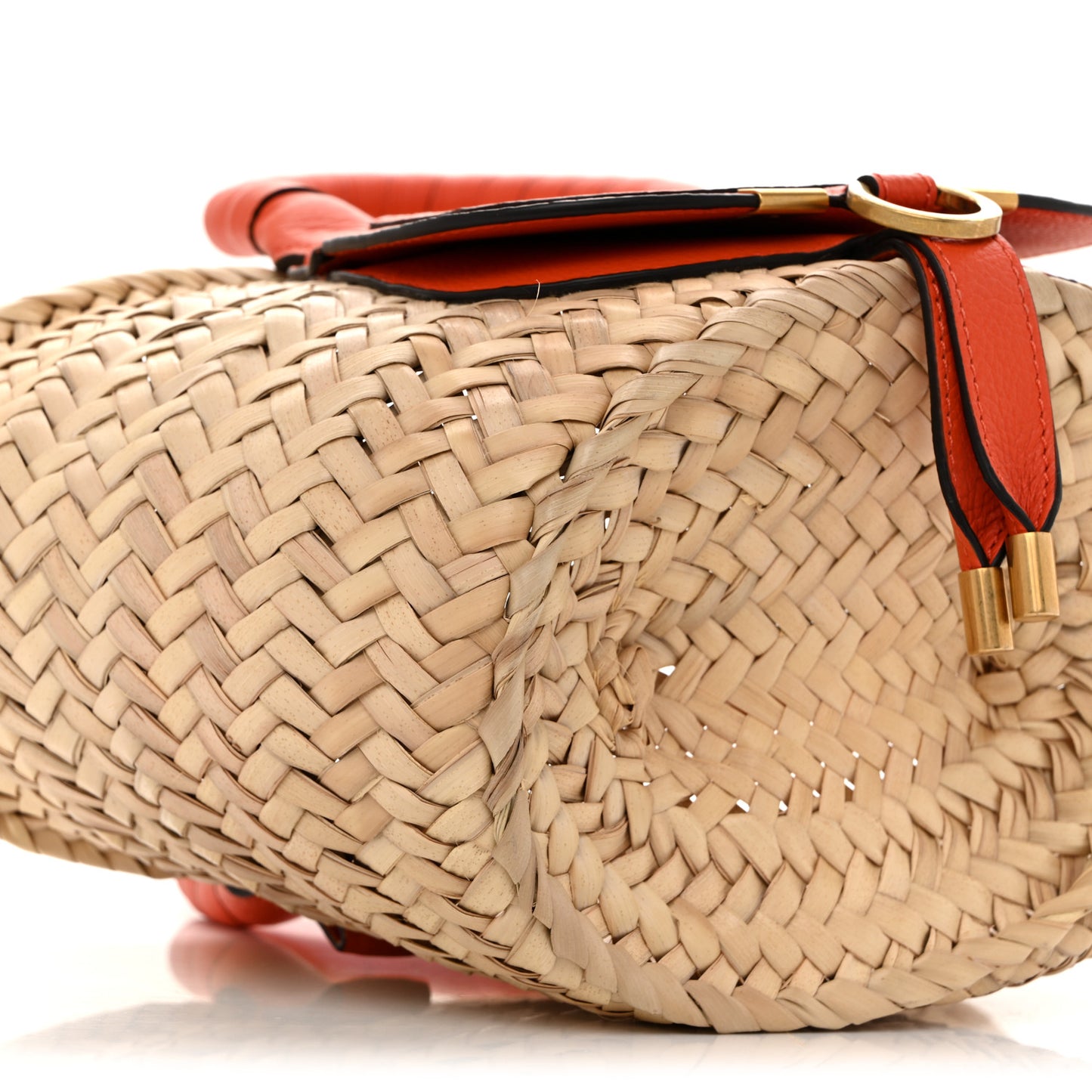 Raffia Small Grain Calfskin Medium Marcie Basket Orange