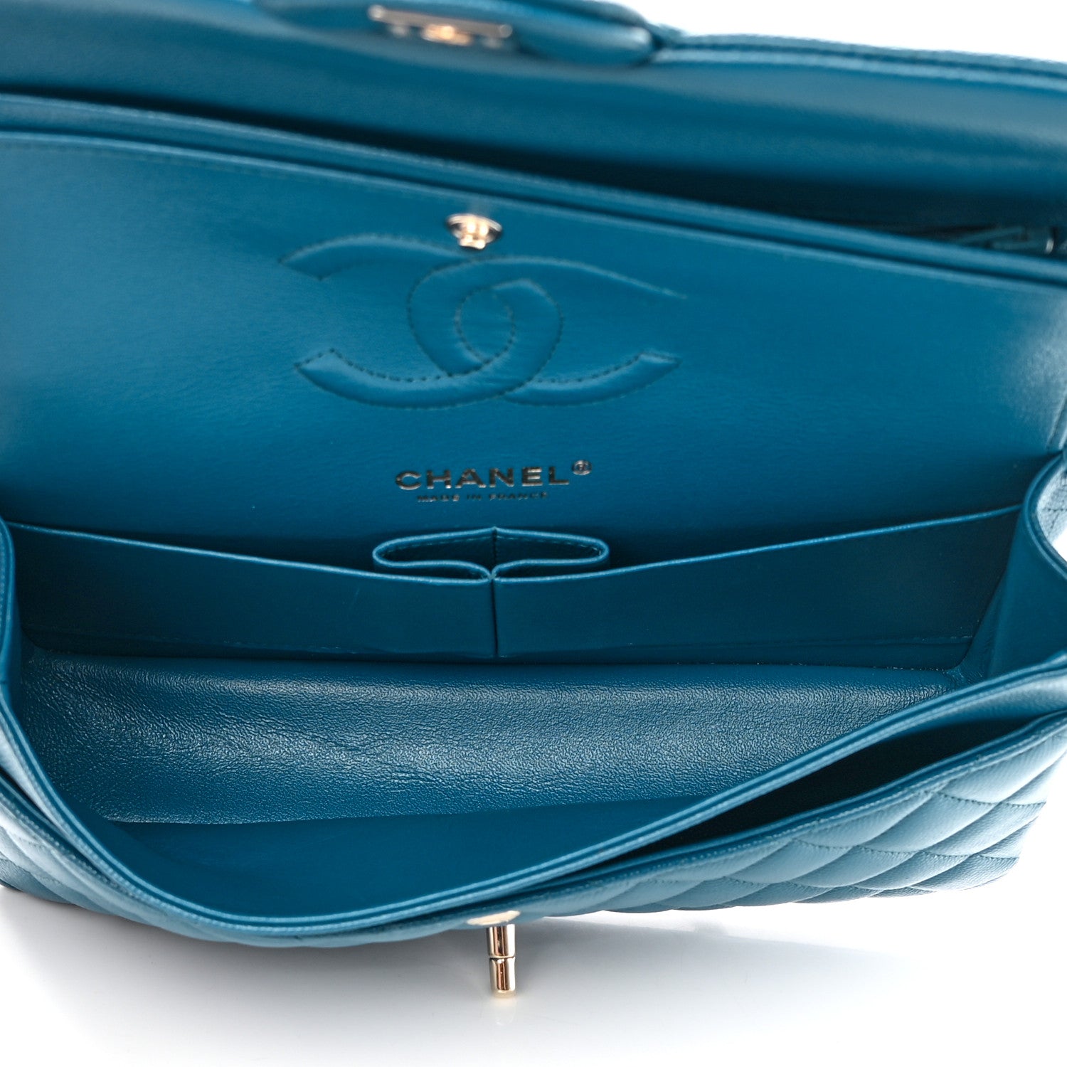 Chanel Caviar Quilted Medium Double Flap Dark Turquoise 4 of 14