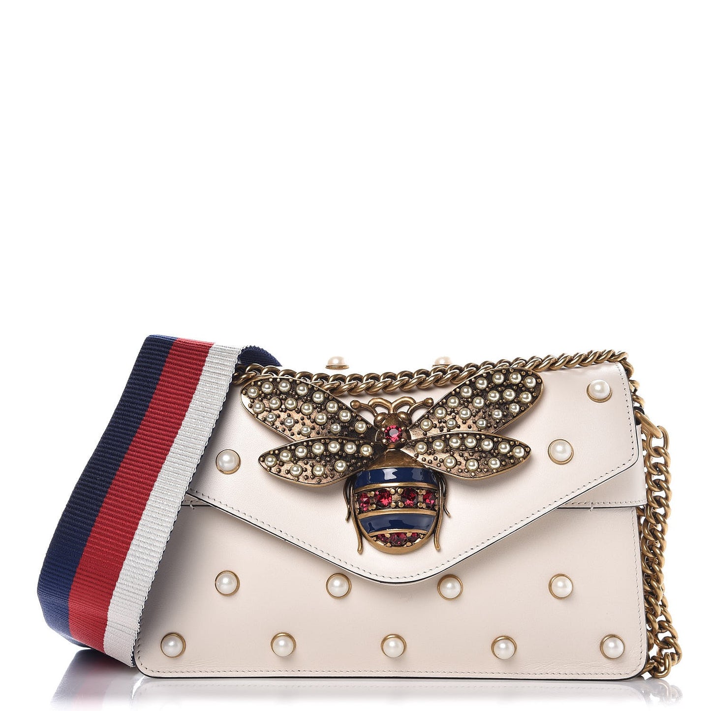 Nappa Pearl Studded Mini Queen Margaret Broadway Shoulder Bag Mystic White
