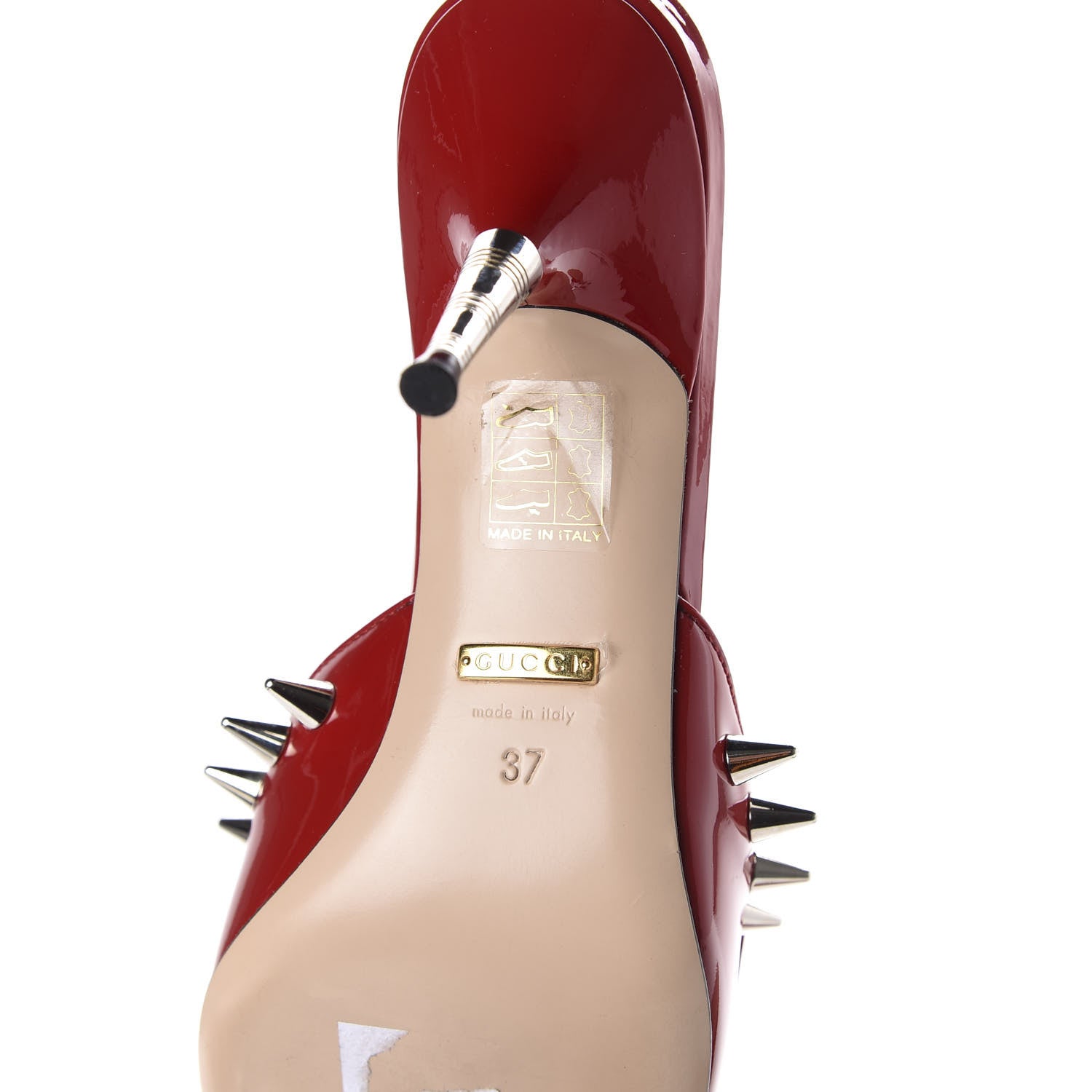 Gucci Patent GG Bow Sadie Spike Mid Heel Mules 37 Red 8 of 10