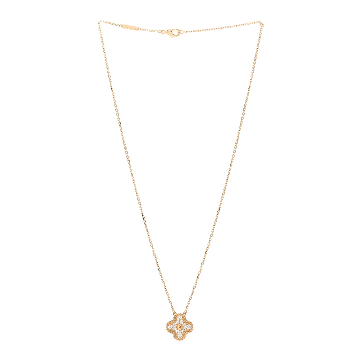 18K Yellow Gold Diamond Vintage Alhambra Pendant Necklace