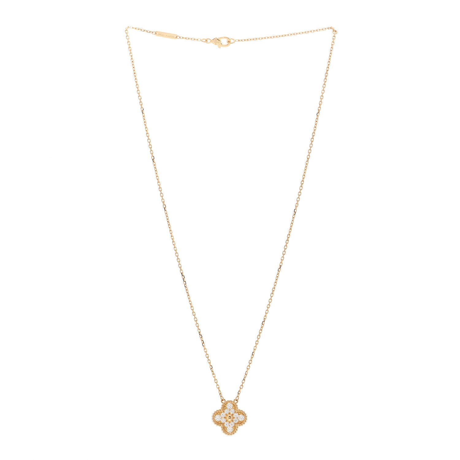 Van Cleef & Arpels 18K Yellow Gold Diamond Vintage Alhambra Pendant Necklace 3 of 4
