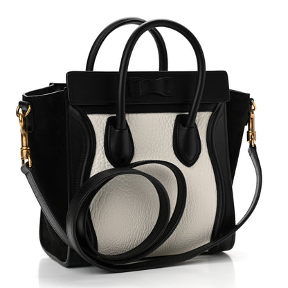 Celine Bullhide Calfskin Nubuck Bi-Color Nano Luggage Black White 3 of 13