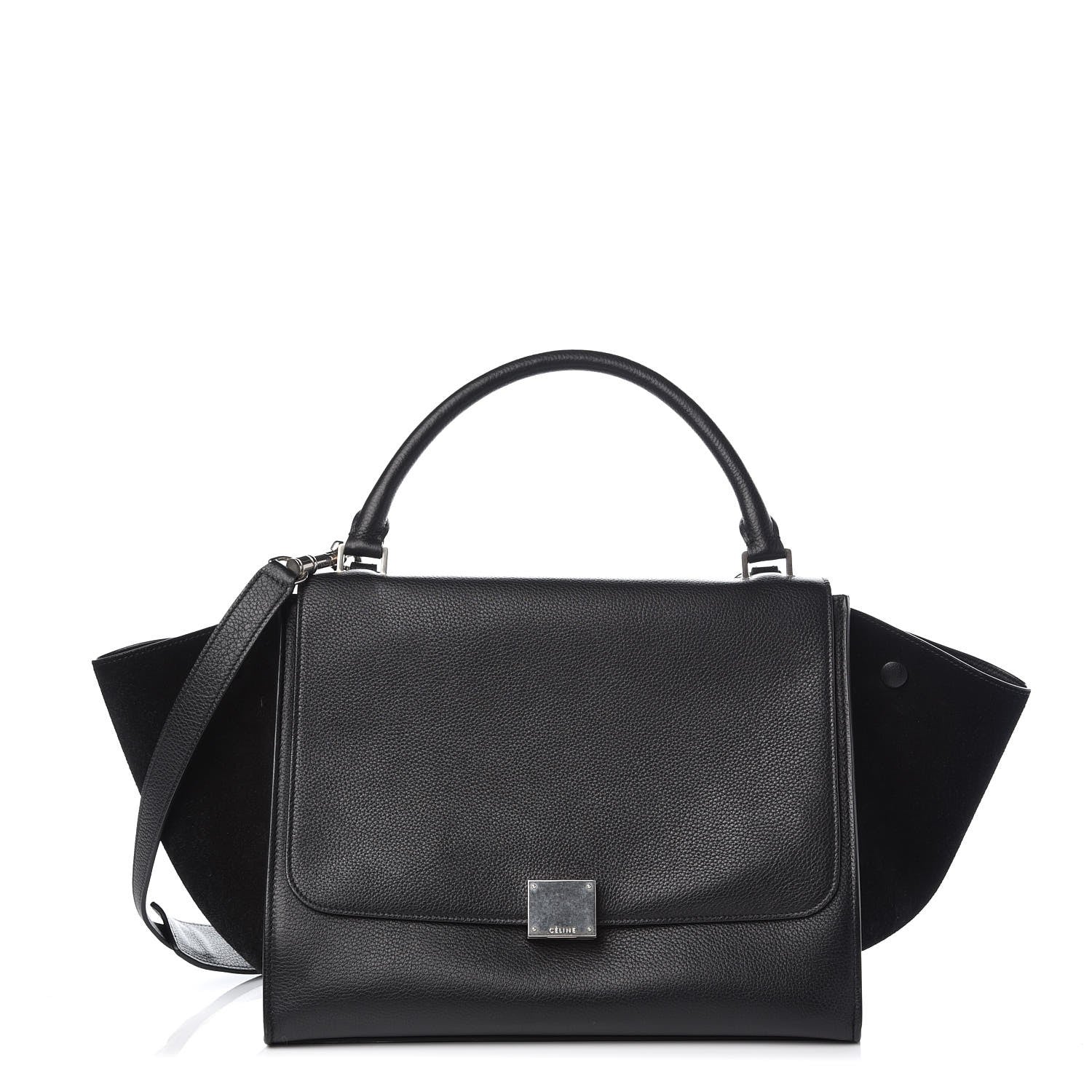 Celine Drummed Calfskin Suede Medium Trapeze Black 1 of 9