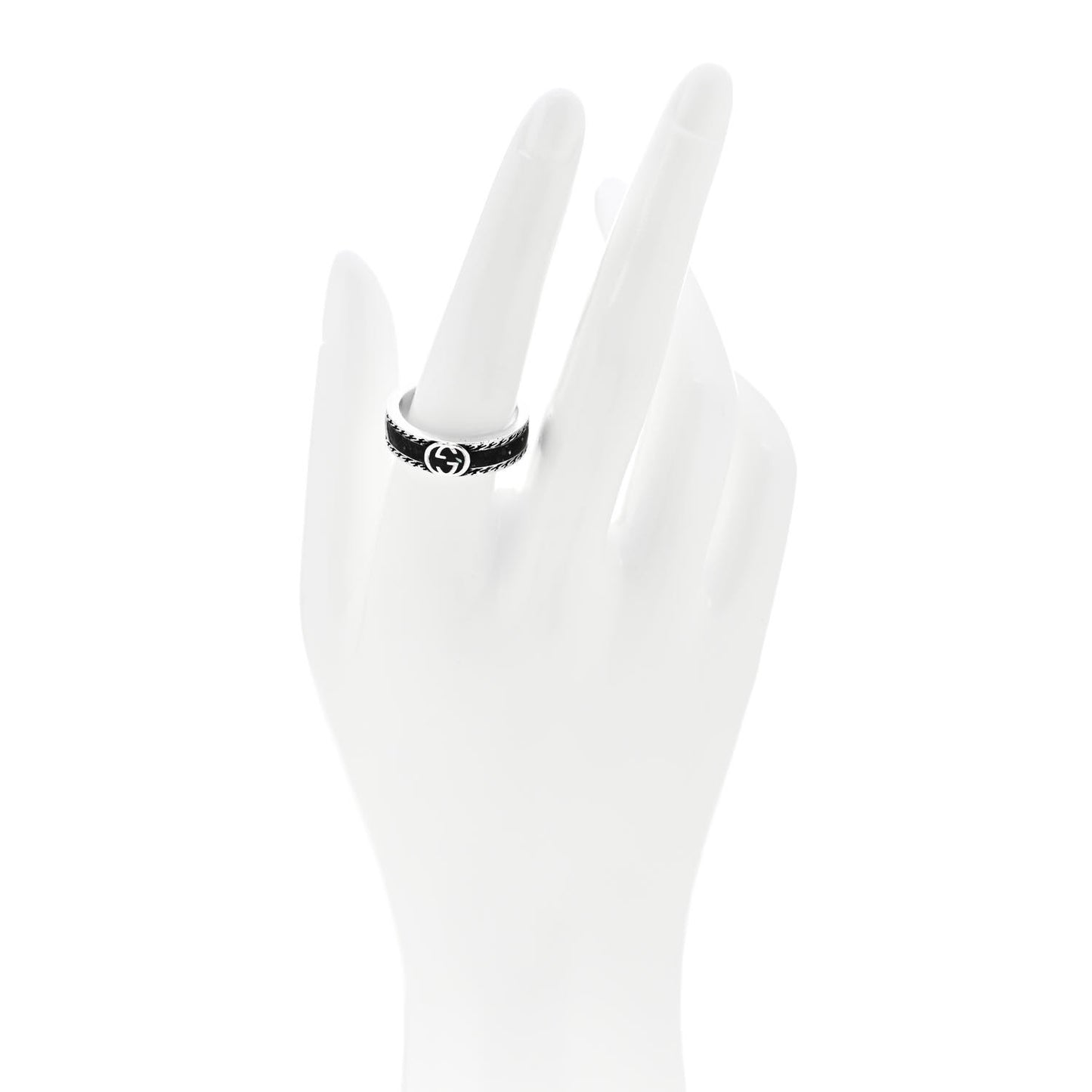 Sterling Silver Enamel Interlocking G Band Ring 58 8.25