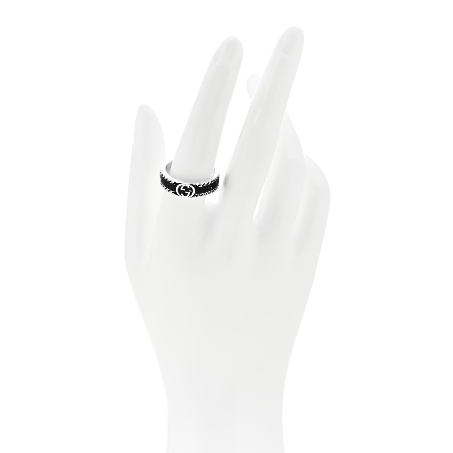Gucci Sterling Silver Enamel Interlocking G Band Ring 58 8.25 2 of 7