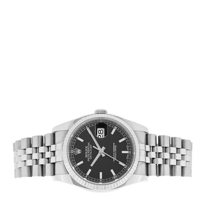 Rolex Stainless Steel 18K White Gold 36mm Oyster Perpetual Datejust Watch Black 116234 2 of 5