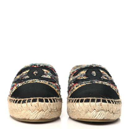 Chanel Tweed Grosgrain CC Espadrilles 36 Multicolor Black 2 of 9