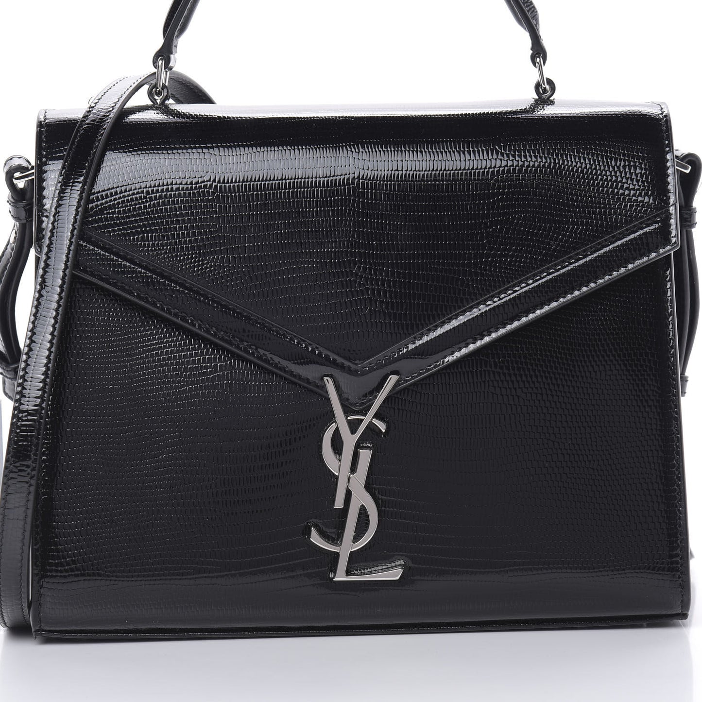 Calfskin Lizard Embossed Medium Classic Monogram Cassandra Top Handle Black Rouge Legion