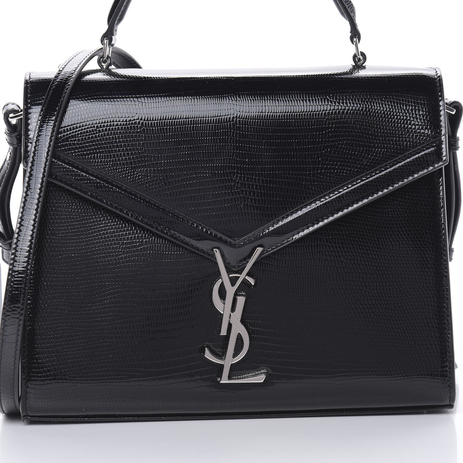 Saint Laurent Calfskin Lizard Embossed Medium Classic Monogram Cassandra Top Handle Black Rouge Legion 15 of 22
