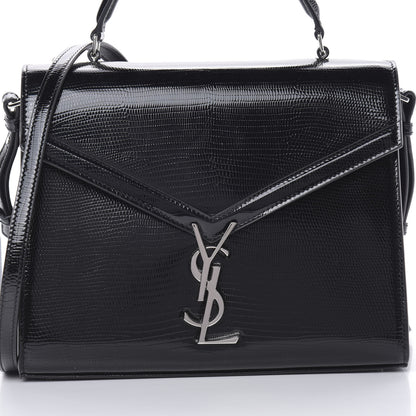 Saint Laurent Calfskin Lizard Embossed Medium Classic Monogram Cassandra Top Handle Black Rouge Legion 15 of 22