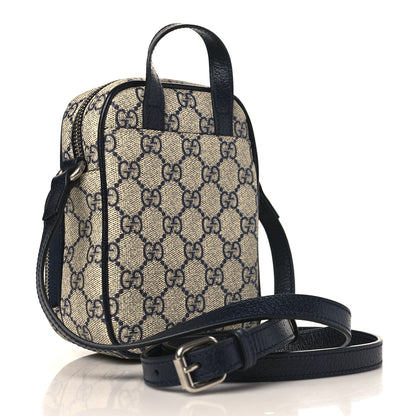 Gucci GG Supreme Monogram Textured Dollar Calfskin Web Mini Ophidia Double Zip Messenger Bag Beige Blue 3 of 10