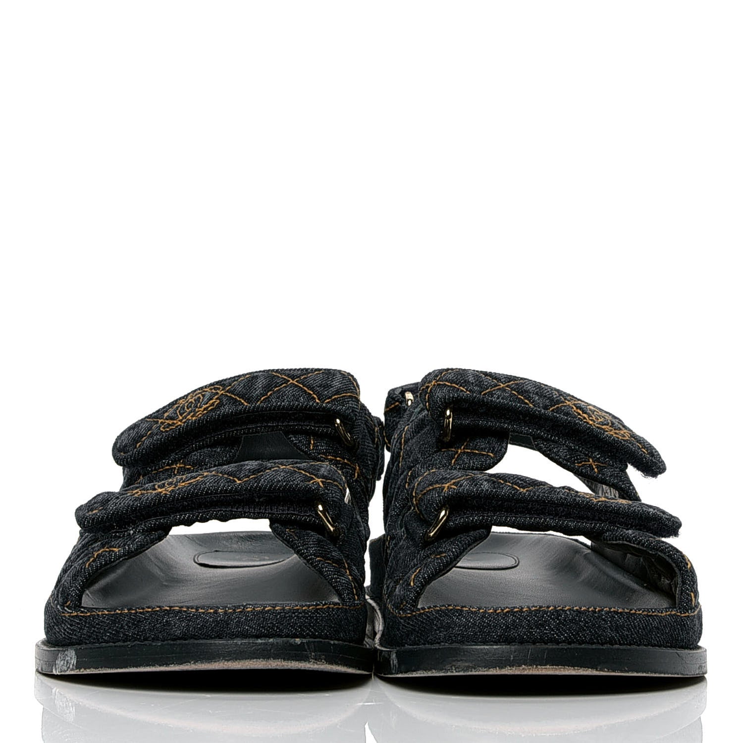 Chanel Denim Velcro Dad Sandals 39 Navy Blue 2 of 5