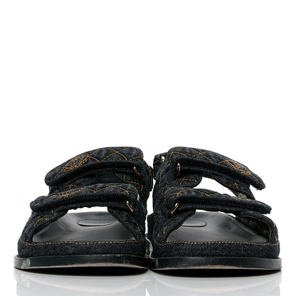 Chanel Denim Velcro Dad Sandals 39 Navy Blue 2 of 5