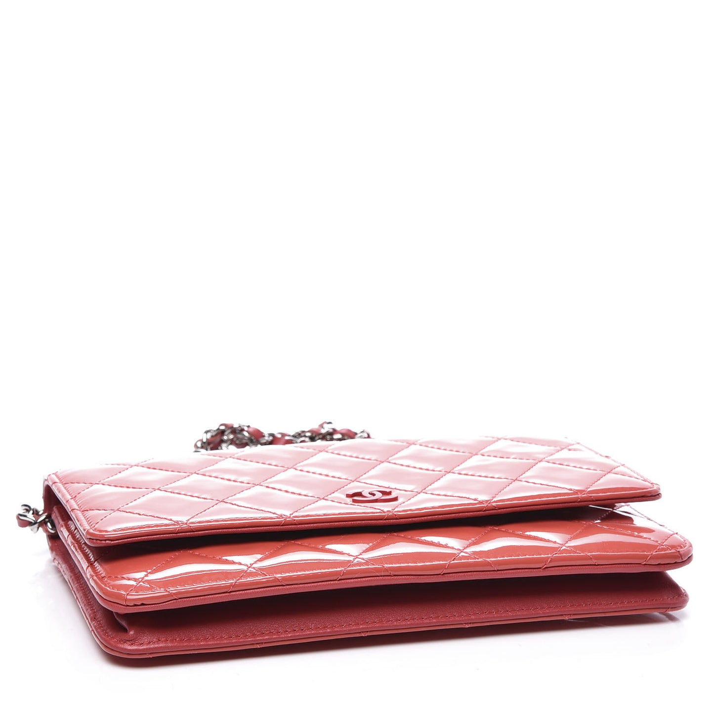 Patent Quilted Wallet On Chain WOC Dark Pink