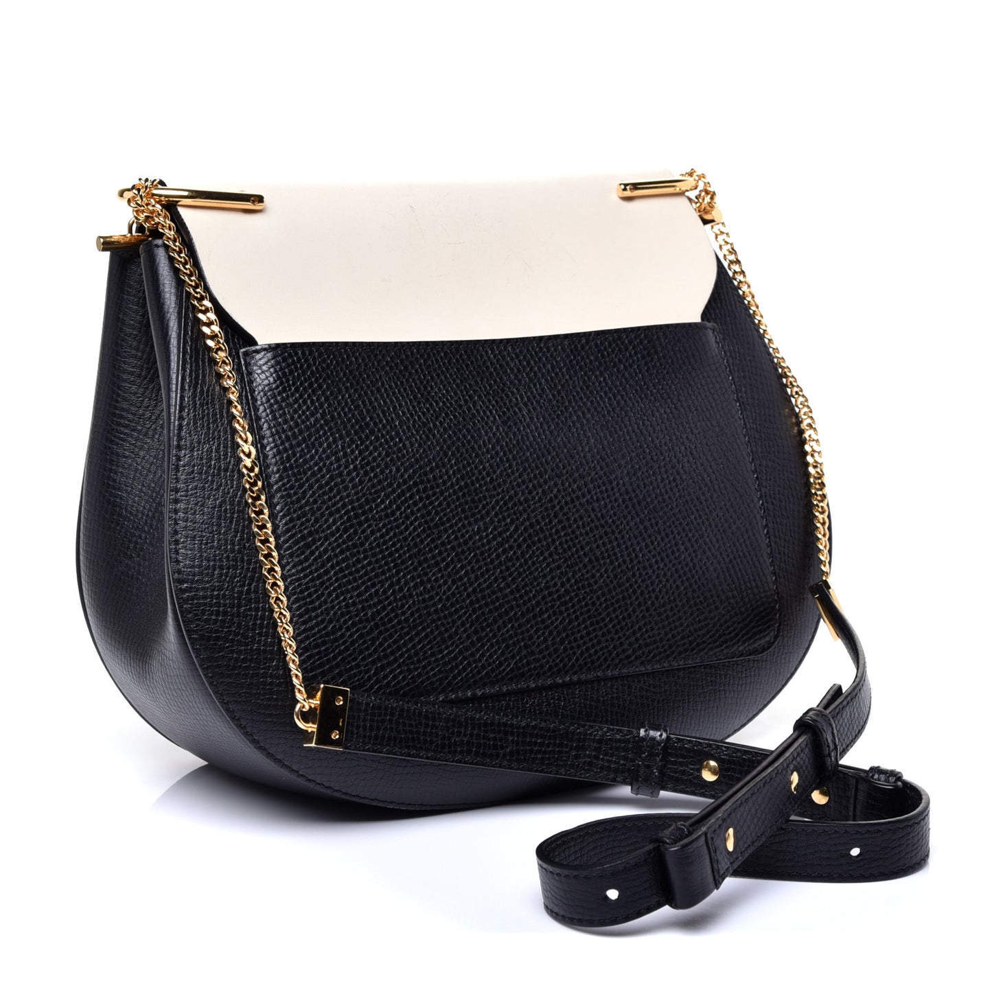 Grained Calfskin Lambskin Bi-Color Drew Shoulder Bag Black Powder Beige