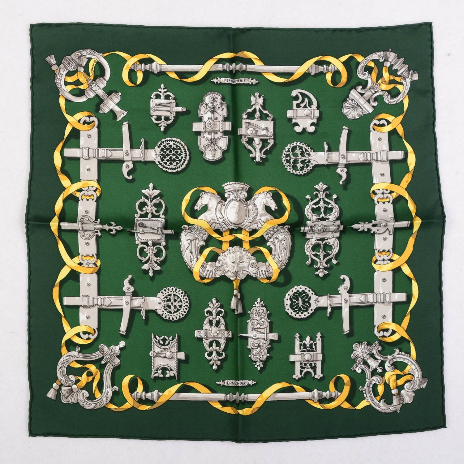 Hermes Silk Ferronnerie Pocket Square Scarf 2 of 6