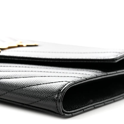 Saint Laurent Grain De Poudre Matelasse Chevron Monogram Envelope Clutch Black Black 10 of 11