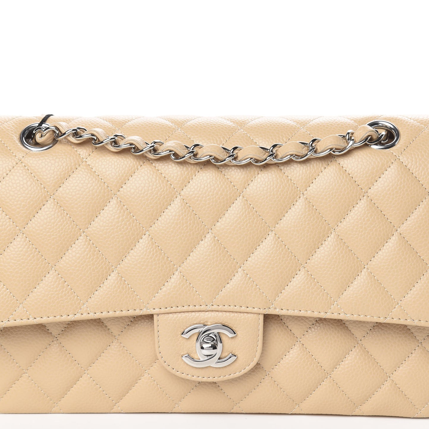 Caviar Quilted Medium Double Flap Beige