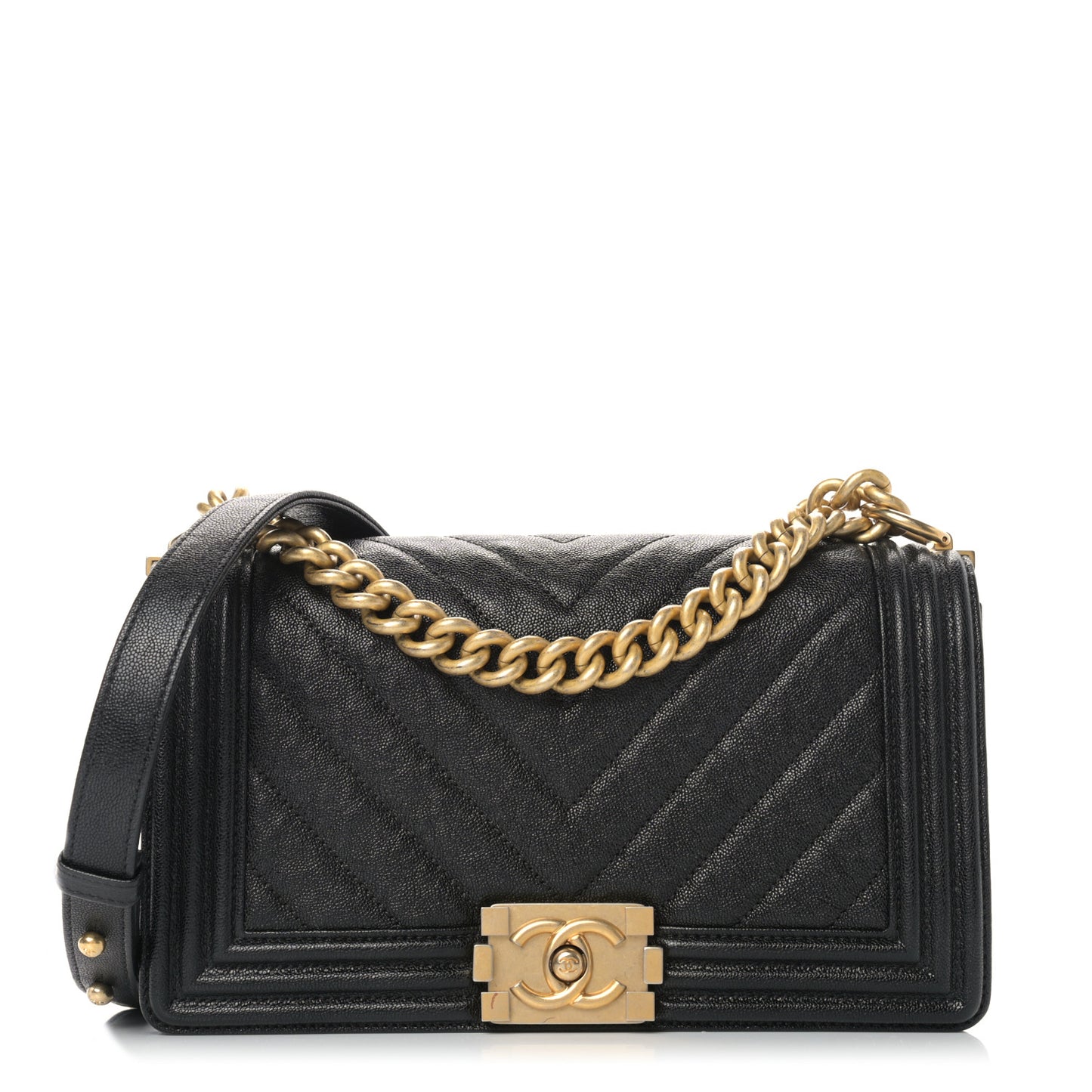 Caviar Chevron Quilted Medium Boy Flap Black