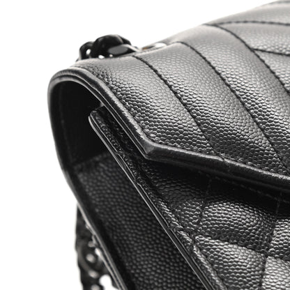 Saint Laurent Grain De Poudre Textured Mixed Matelasse Triquilt Medium Monogram Satchel Black 12 of 14