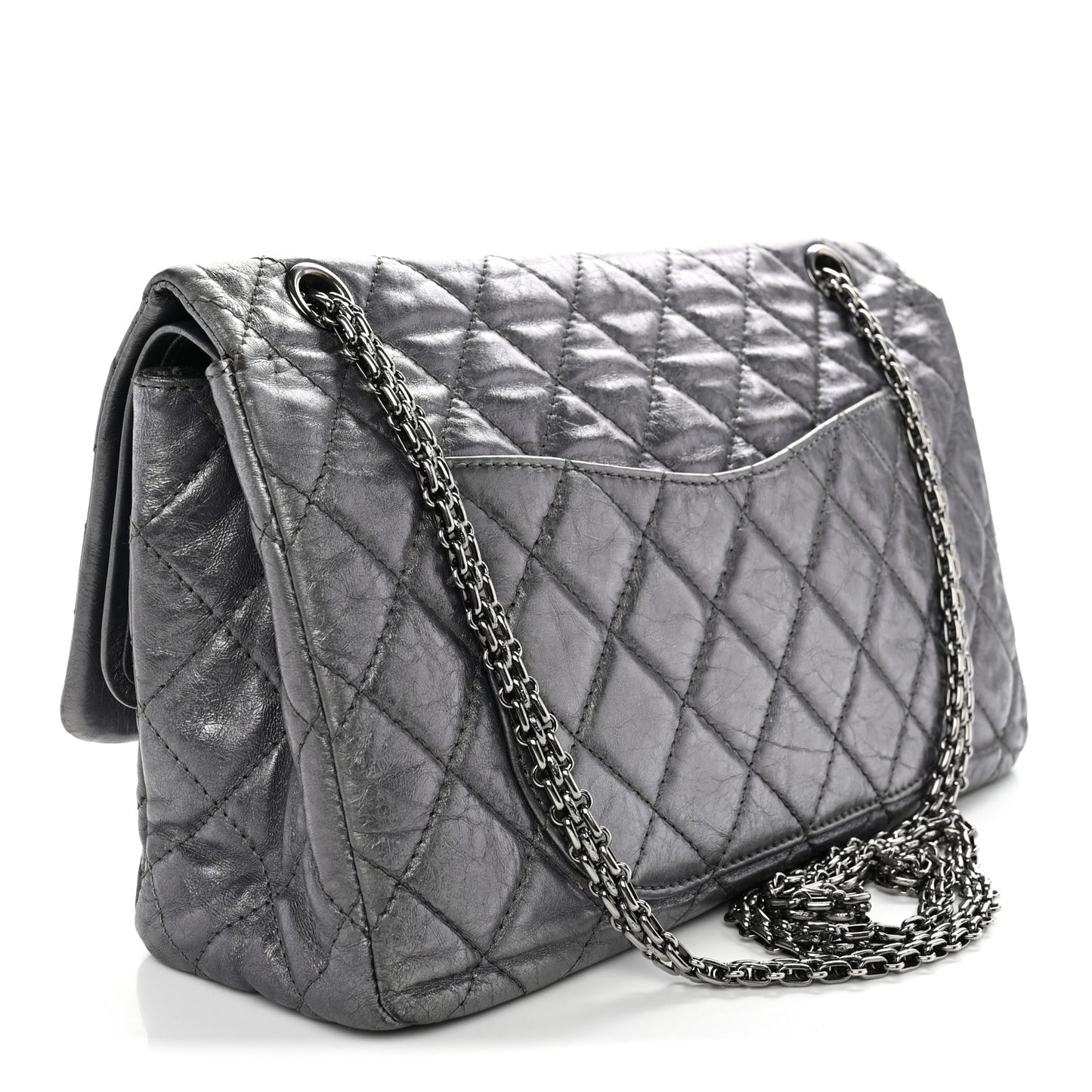 Metallic Aged Calfskin Quilted 2.55 Reissue 227 Flap Dark Silver