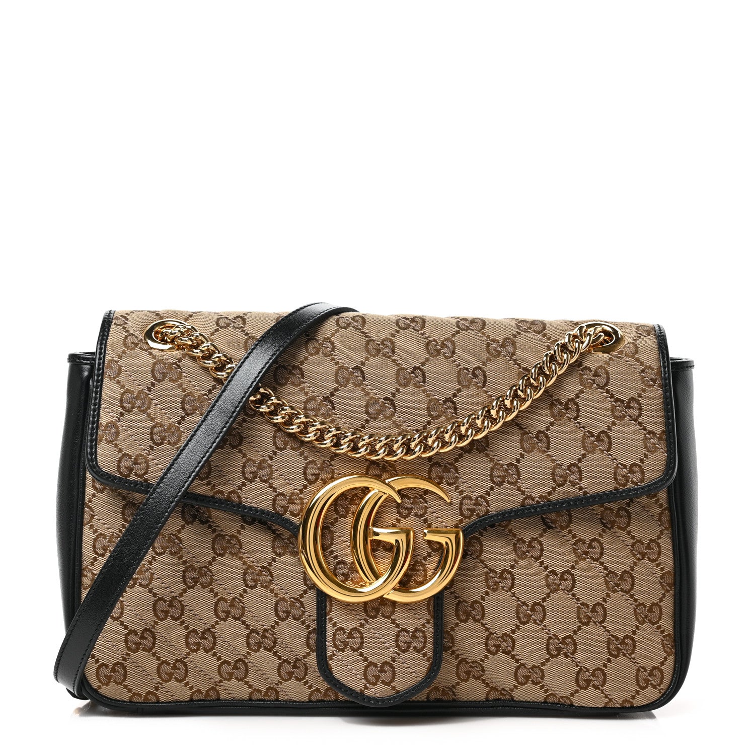 Gucci Monogram Azalea Calfskin Matelasse Diagonal Medium GG Marmont Shoulder Bag Beige Ebony Black 1 of 9