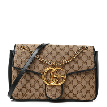 Gucci Monogram Azalea Calfskin Matelasse Diagonal Medium GG Marmont Shoulder Bag Beige Ebony Black 1 of 9