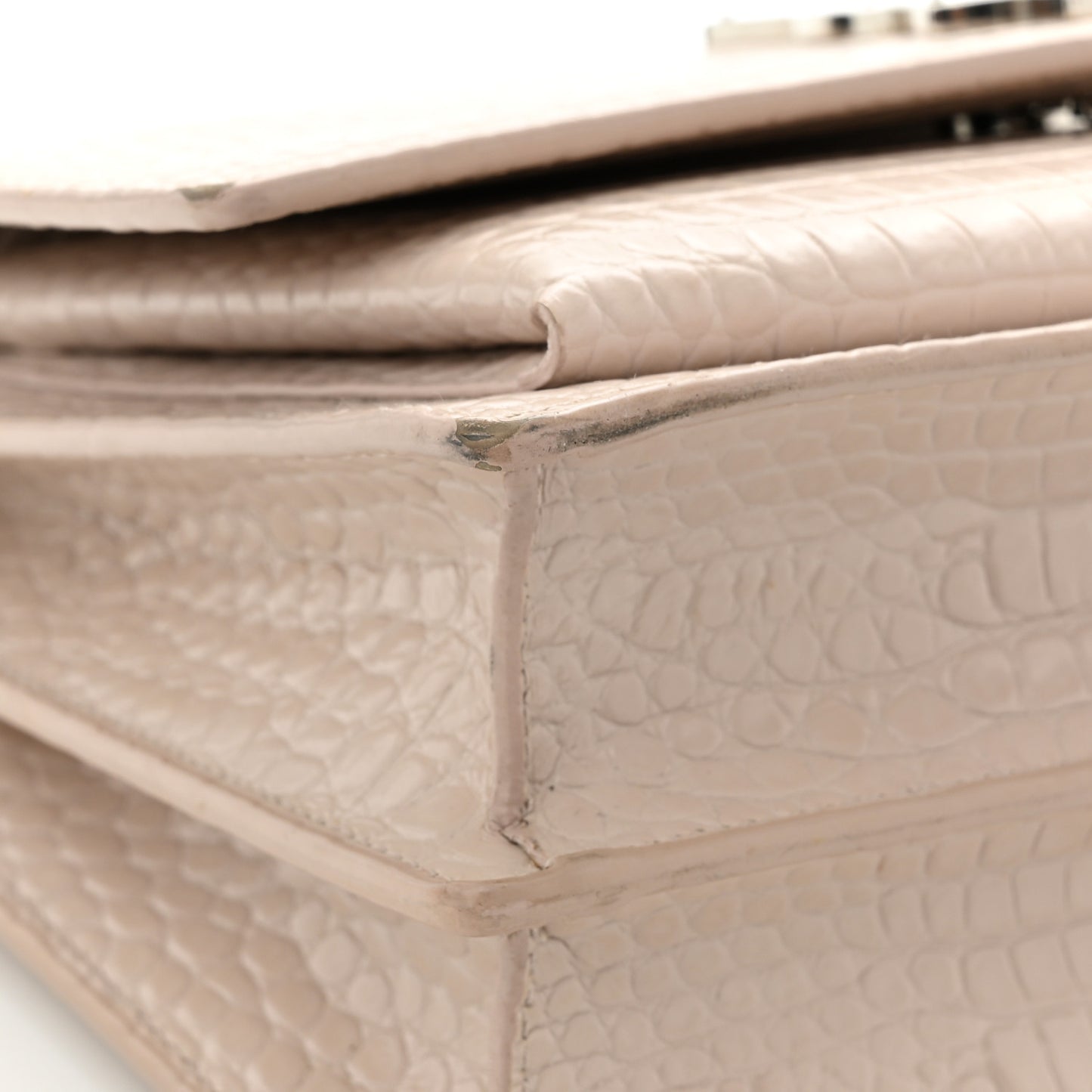 Calfskin Crocodile Embossed Medium Monogram Sunset Dark Beige