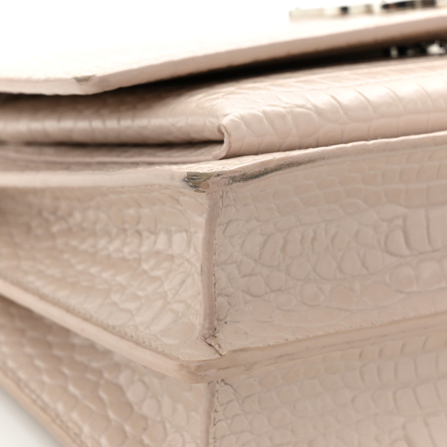 Saint Laurent Calfskin Crocodile Embossed Medium Monogram Sunset Dark Beige 12 of 17