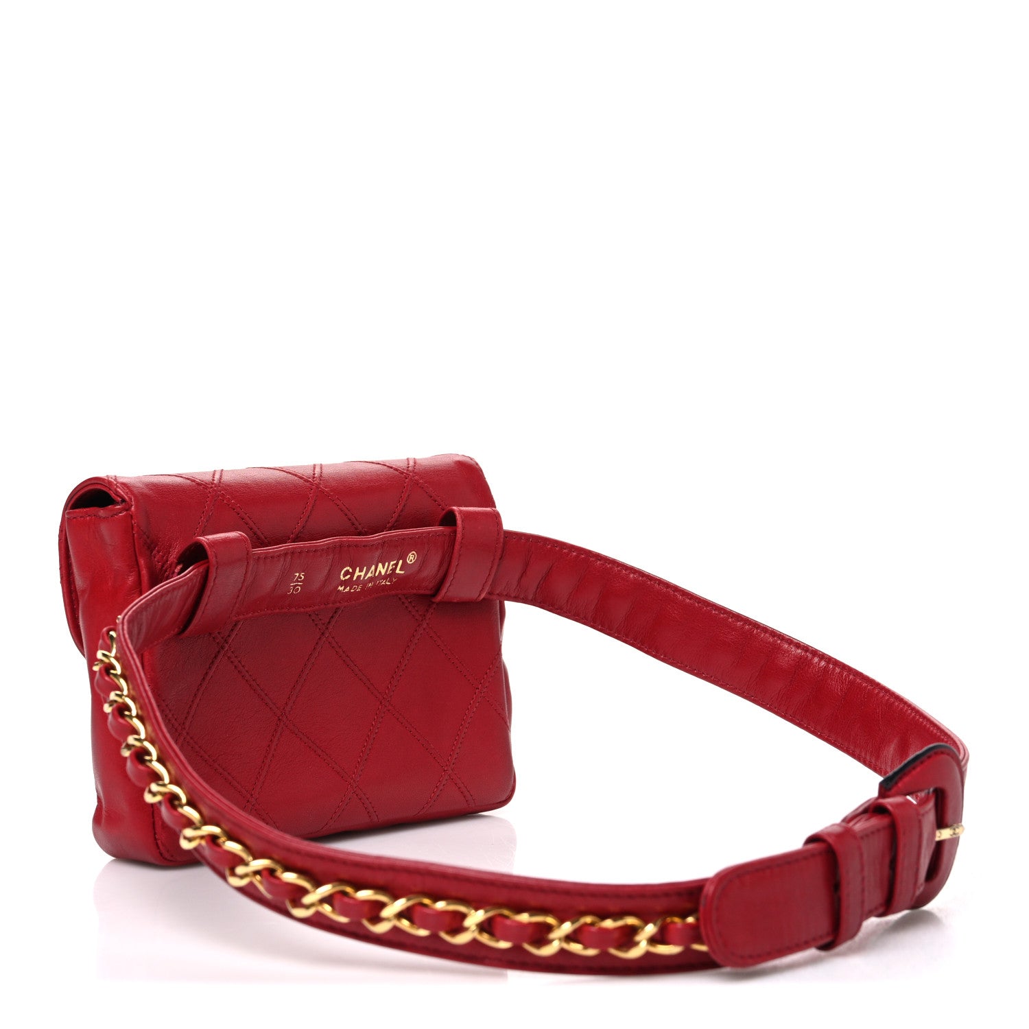 Chanel Lambskin Diamond Stitched Waist Chain Belt Flap Bag 75 30 Red 2 of 10