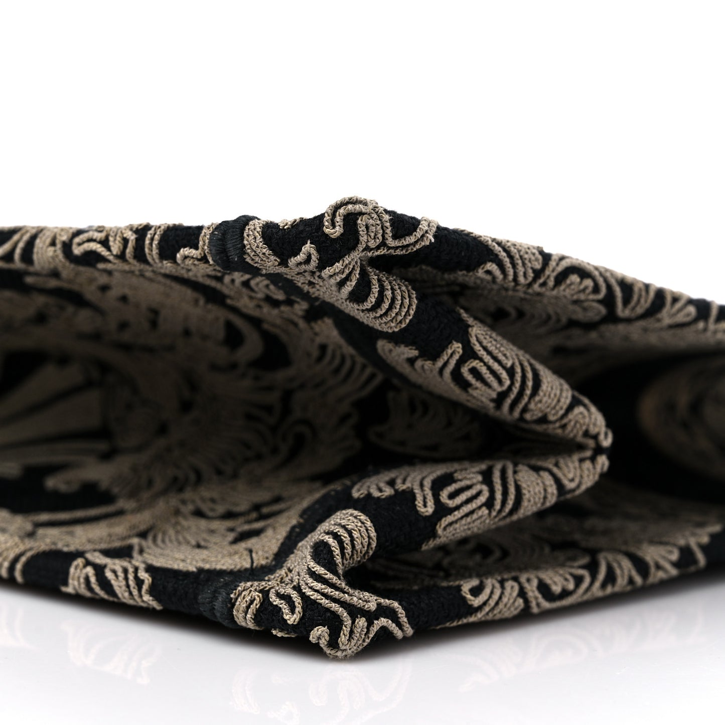Canvas Embroidered Large Ornamental Cornely Effect Book Tote Black Beige