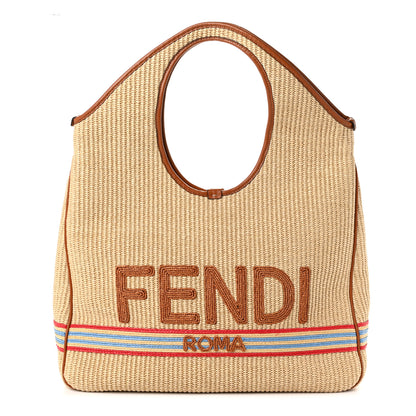 Fendi Paglia Chicco Riso Logo Embroidered Hobo Alchemy Brandy 1 of 11