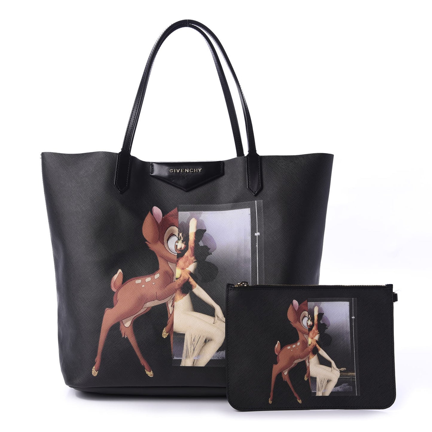 Textured Coated Canvas Bambi Print Medium Antigona Tote