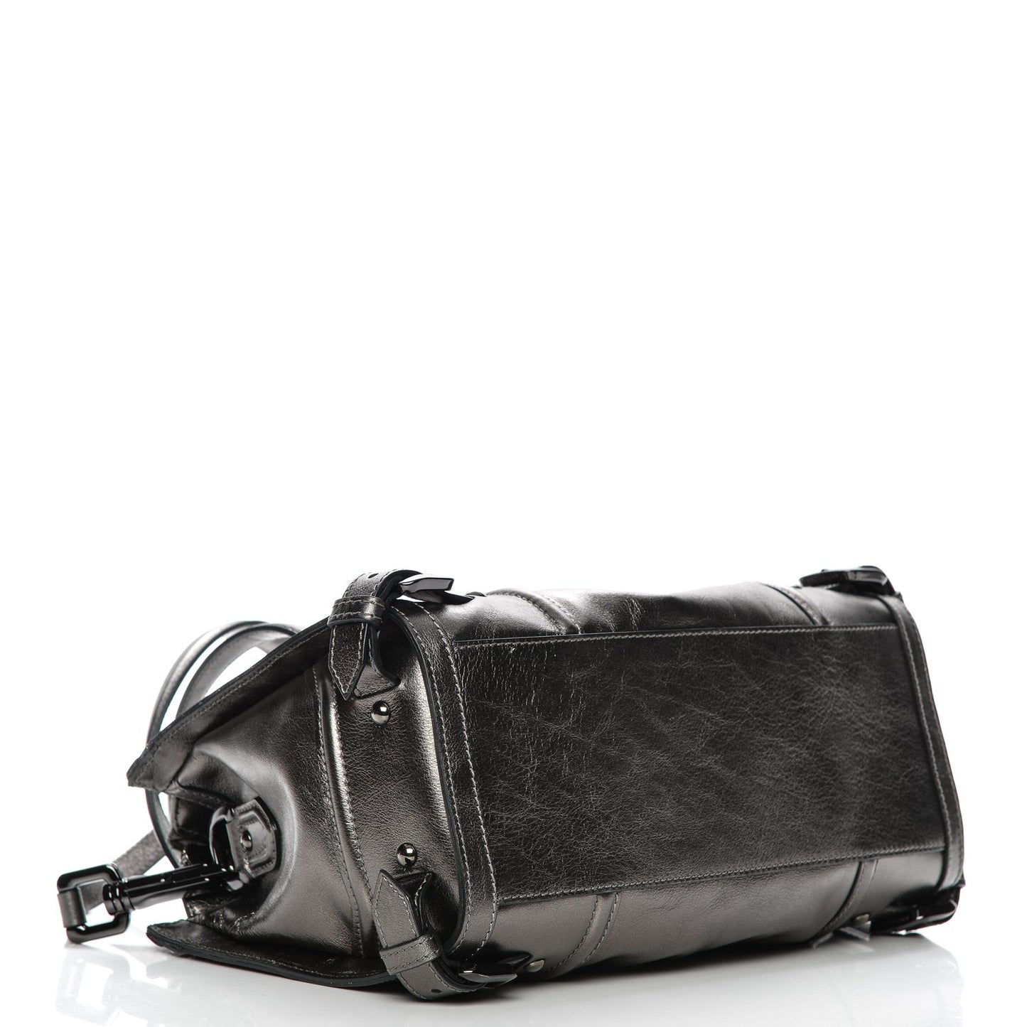 Metallic Calfskin Small Pilgrim Bowling Bag Anthracite