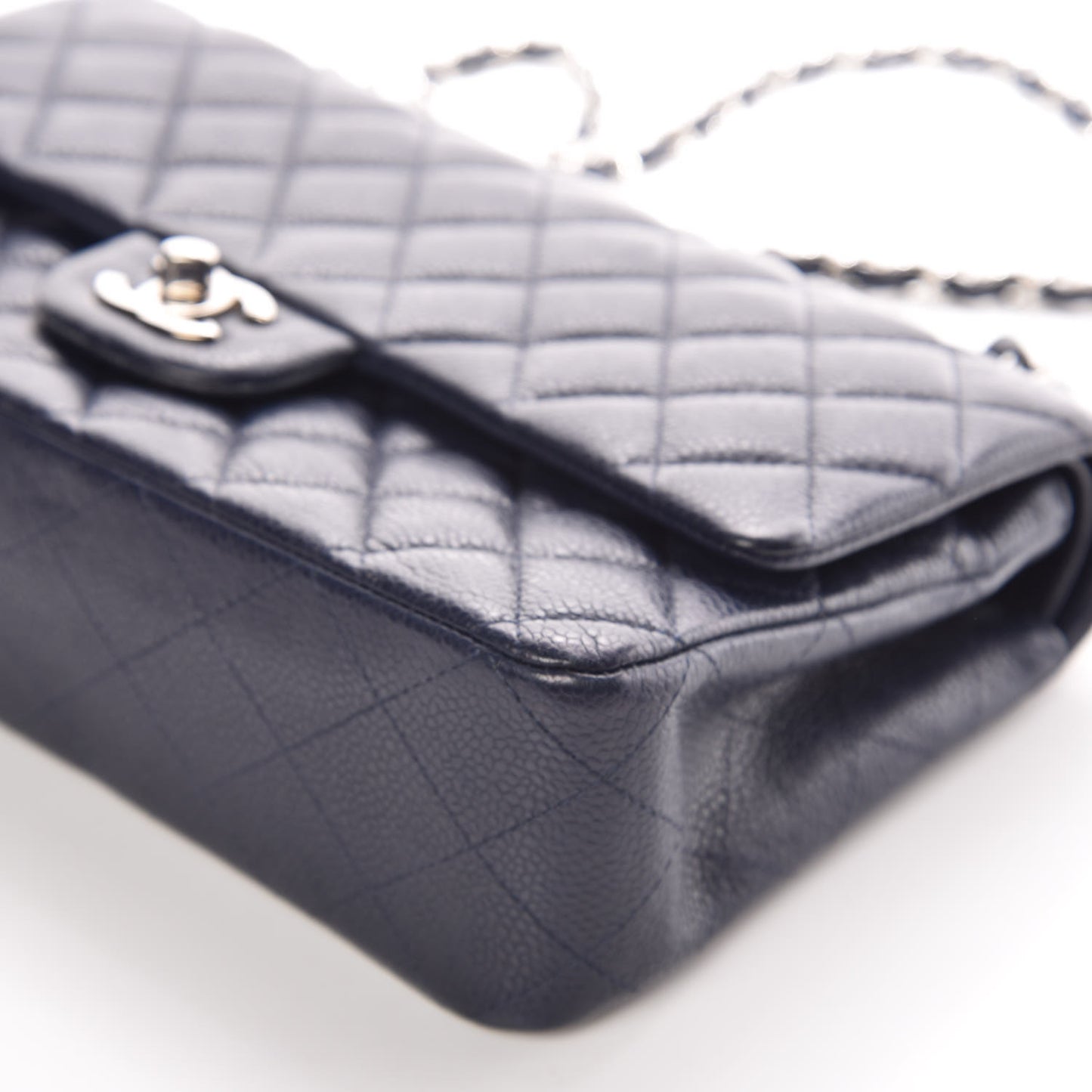 Caviar Quilted Medium Double Flap Dark Blue