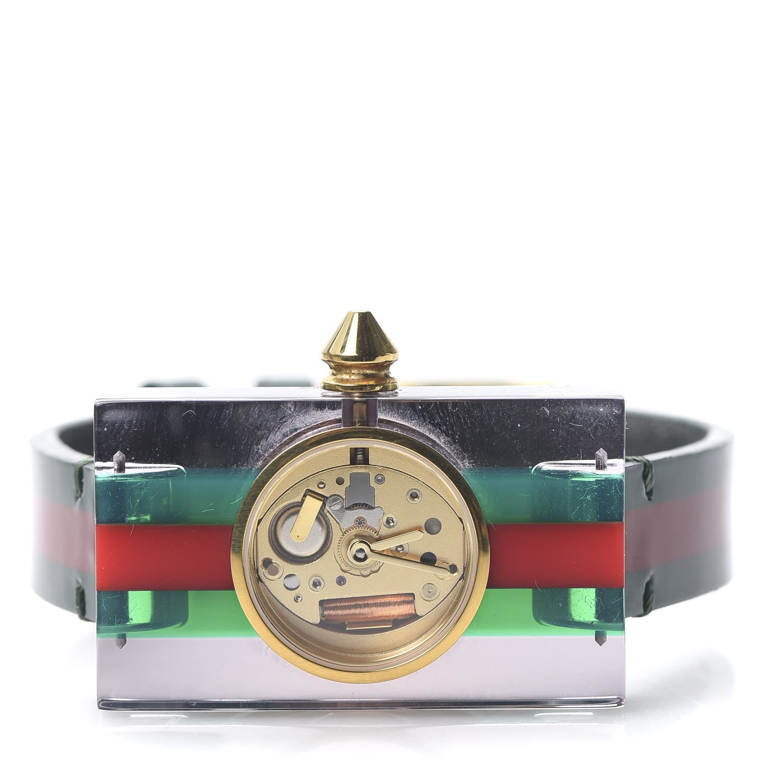 Gucci Stainless Steel Calfskin Plexiglass 24mm Skeleton Quartz Watch 3 of 8