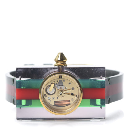 Gucci Stainless Steel Calfskin Plexiglass 24mm Skeleton Quartz Watch 3 of 8