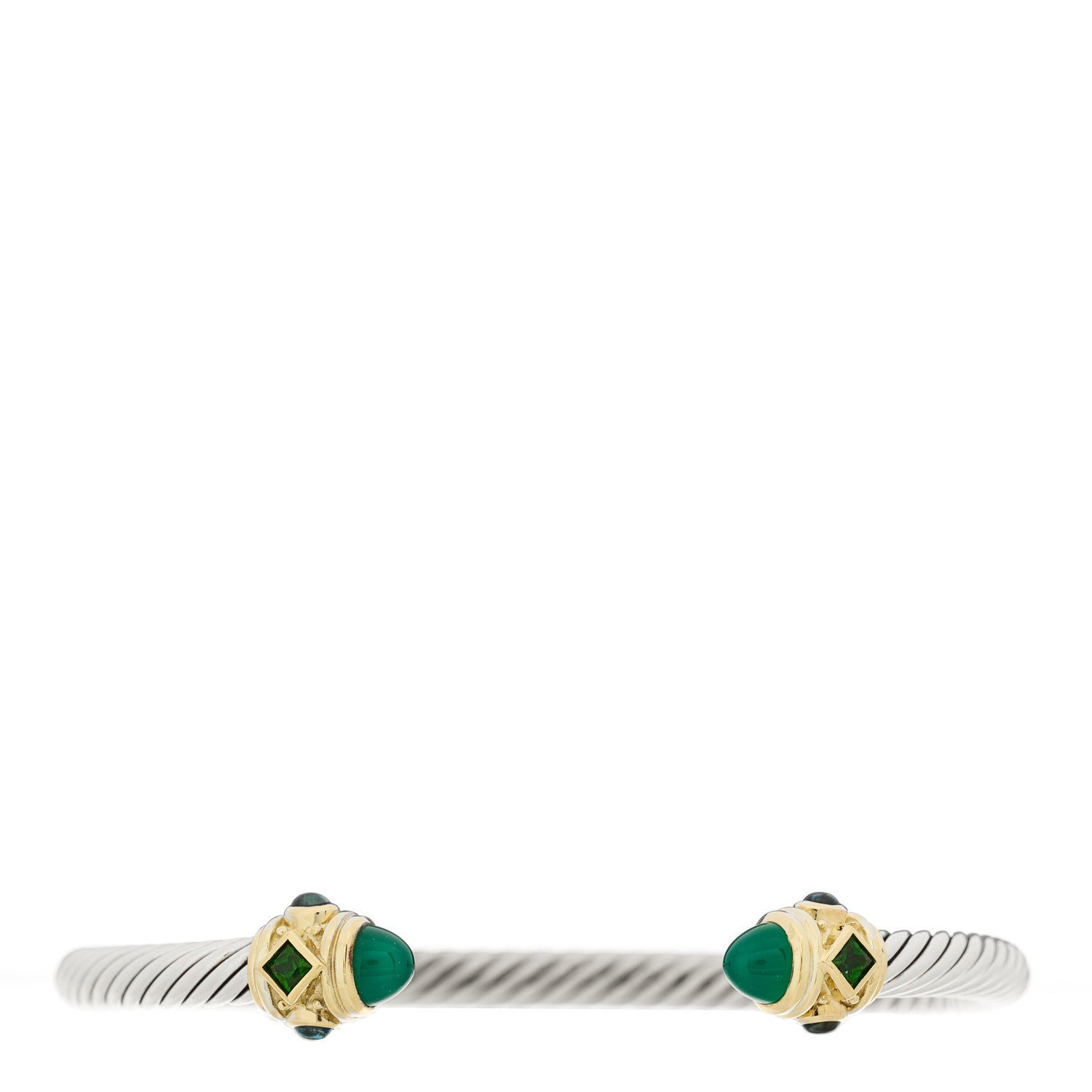 David Yurman Sterling Silver 14K Yellow Gold Green Onyx Chrome Diopside Hampton Blue Topaz 5mm Cable Renaissance Bracelet 1 of 3