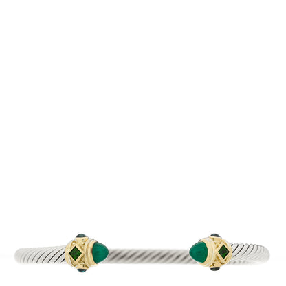 David Yurman Sterling Silver 14K Yellow Gold Green Onyx Chrome Diopside Hampton Blue Topaz 5mm Cable Renaissance Bracelet 1 of 3