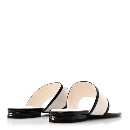 Chanel Lambskin Patent Calfskin CC Thong Sandals 39 White Black 5 of 10