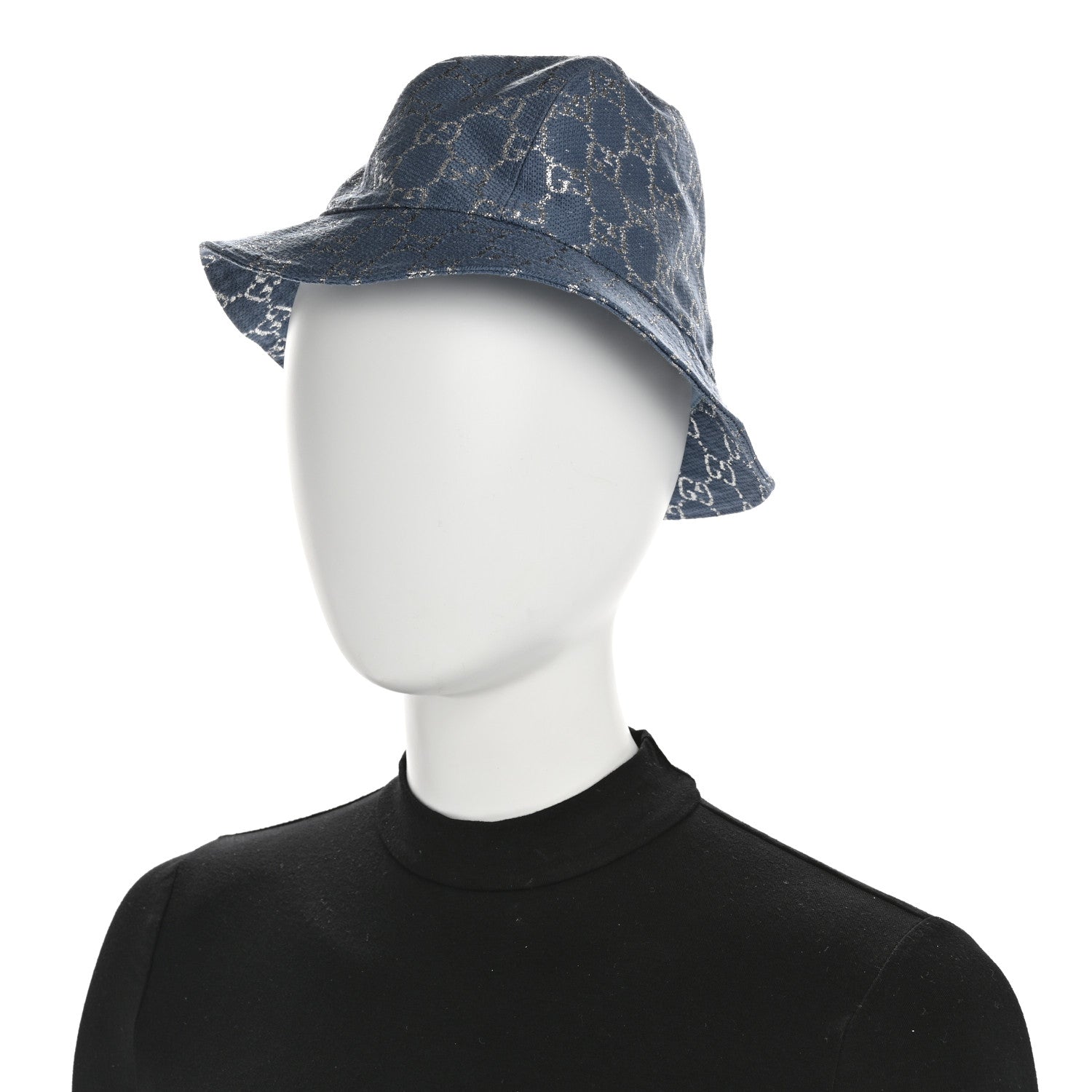 Gucci Canvas Lame GG Monogram Bucket Hat S Light Blue Silver 2 of 9