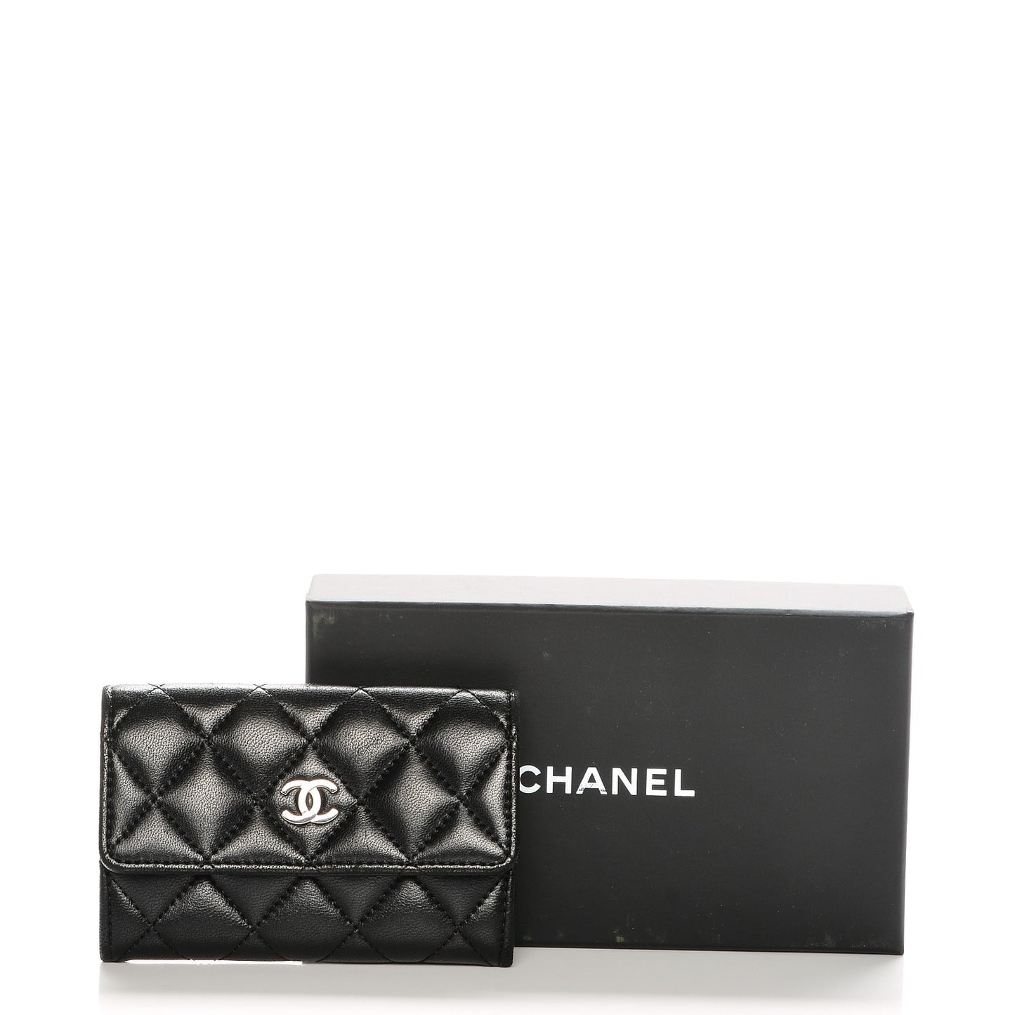 Lambskin Quilted Flap Card Holder Black